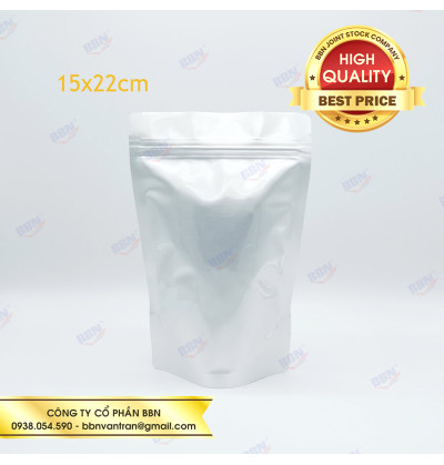 Túi zipper nhôm đáy đứng 2 mặt bạc (10kg)
